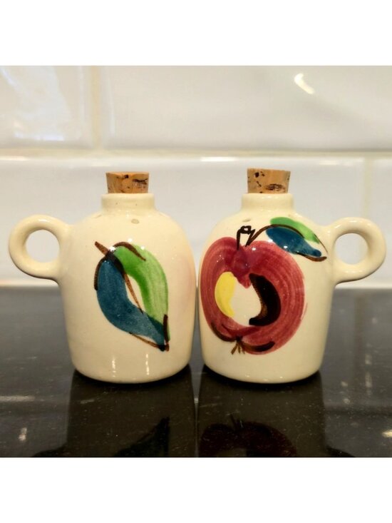 Other - Vintage Apple Salt and Pepper Shakers Mini crocks pottery Hand Painted Jugs